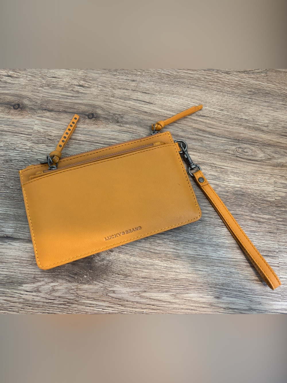Lucky Brand Mustard Yellow Leather Wristlet